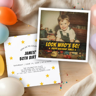 Wer hat 50 Geburtstag Benutzerdefiniertes Retro-Fo Einladung