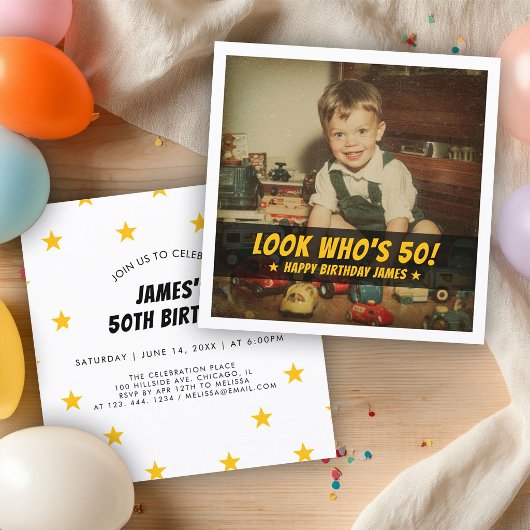 Wer hat 50 Geburtstag Benutzerdefiniertes Retro-Fo Einladung