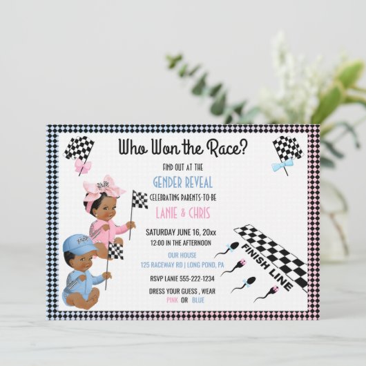 Wer hat das Rassengeschlecht aufgedeckt Funny Sper Einladung (Stehend Vorderseite)