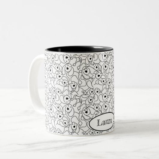 Wer hat die Hunde gelassen? Zweifarbige Tasse (Vorderseite Links)