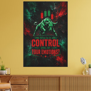 Wer hat die Kontrolle Rot Grün Grunge Bull Trader Leinwanddruck