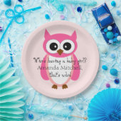 Wer hat ein Baby? Rosa Eulen-Babyparty Pappteller (Party)