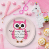 Wer hat ein Baby? Rosa Eulen-Babyparty Pappteller (Party)