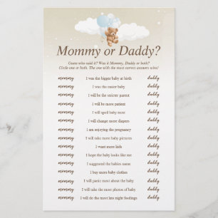 Wer hat es gesagt Blau Teddy Bär Baby Shower Spiel Flyer