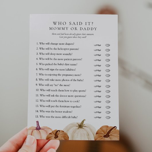 Wer hat gesagt, Mama oder Papa Pumpkin Game Card? Einladung