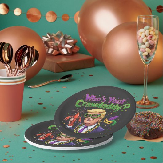 Wer ist dein Crawdaddy? Funny Trump Mardi Gras Pappteller (Multi)