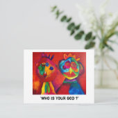 "Wer ist dein Gott?" Postkarte (Stehend Vorderseite)