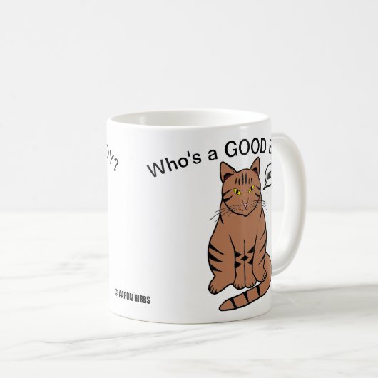 Wer ist ein guter Junge? Brown Tabby Cat Tasse (VorderseiteRechts)