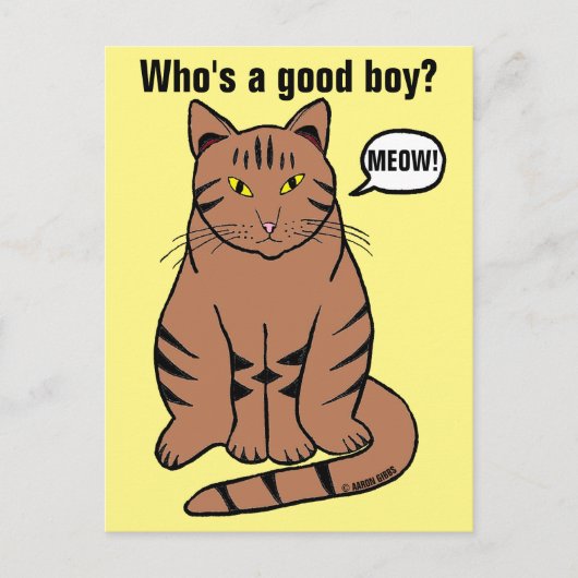 Wer ist ein guter Junge? Funny Brown Tabby Cat Postkarte (Vorderseite)