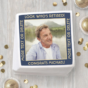 Wer ist in Rente gegangen Navy und Gold Rentenfoto Serviette