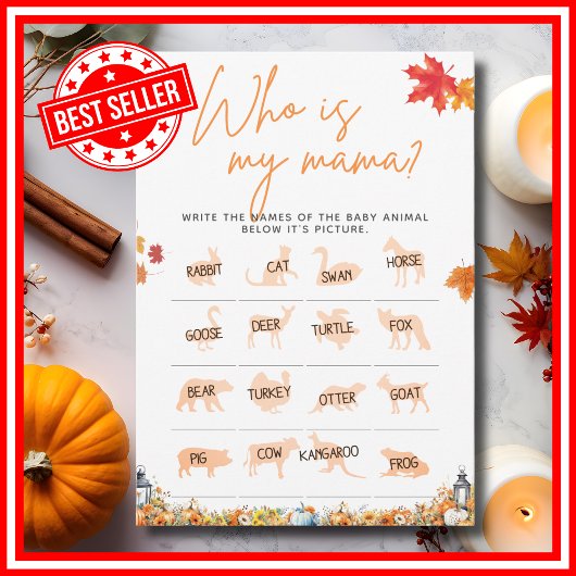 WER IST MEIN MAMA Baby Duschspiel ein wenig Pumpki Einladung