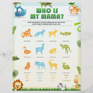 Wer ist mein Mama Baby Shower Game [Tierthema] Briefbogen