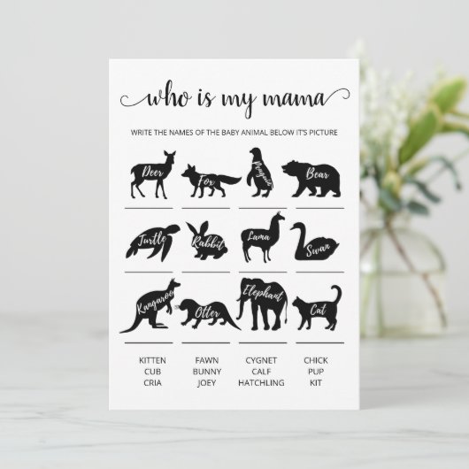 Wer ist meine Mama Game Baby Shooting Party Card? Einladung (Stehend Vorderseite)