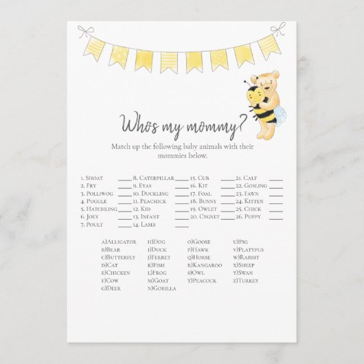 Wer ist meine Mama Game Teddy Bären Card? Programm (Vorderseite)