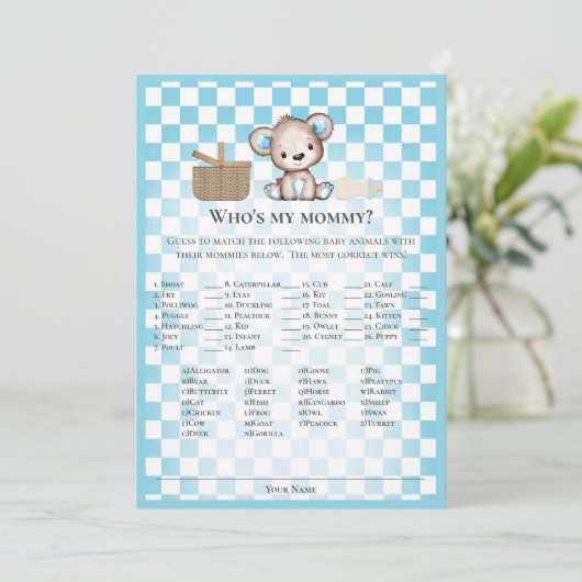 Wer ist meine Mama Niedlich Teddy Bear Baby Card? Einladung (Stehend Vorderseite)