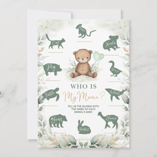 Wer ist meine Mama Teddy Bear Baby Shower Game Car Einladung (Vorderseite)