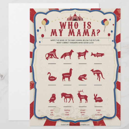 Wer ist meine Mama [Zirkusthema] Briefbogen (Vorne/Hinten)