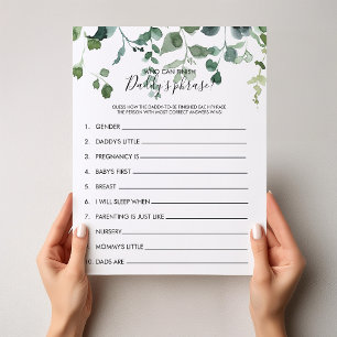 Wer kann Daddys Phrase Baby Shower Game beenden?
