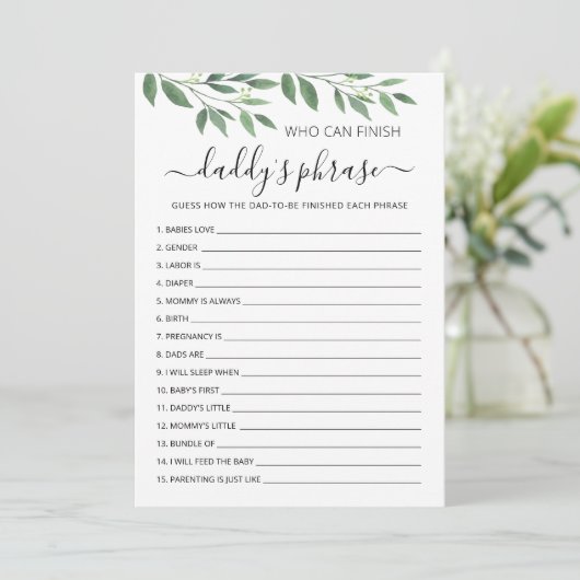 Wer kann Daddys Satz Baby Shower Card beenden? Einladung (Stehend Vorderseite)