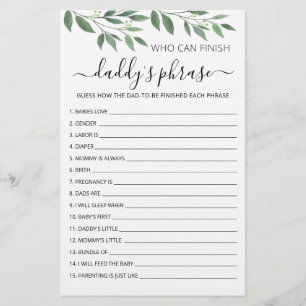 Wer kann Daddys Satz Baby Shower Game beenden?