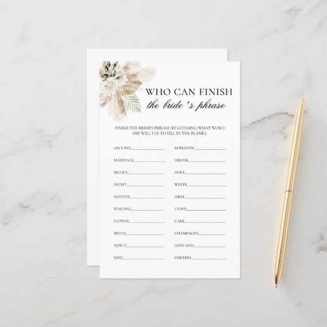 Wer kann das Phrase Bridal-Spiel der Braut beenden (Vorderseite/Rückseite Beispiel)