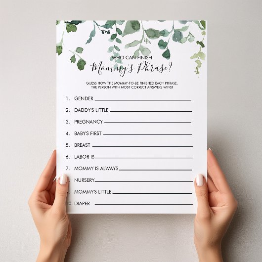 Wer kann Mommys Phrase Baby Shower Game beenden?