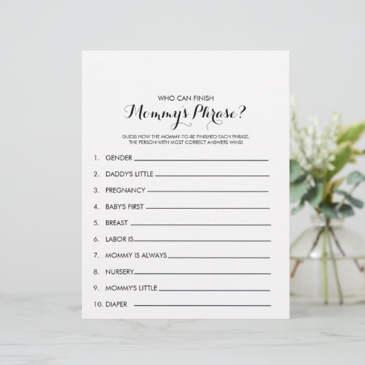 Wer kann Mommys Phrase Baby Shower Game beenden? (Stehend Vorderseite)