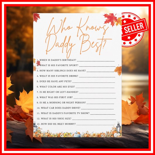 WER KENNT DADDDY BEST Baby Shower Game PUMPKIN Einladung