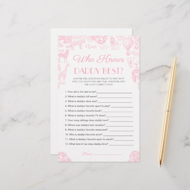 Wer kennt Daddy best Baby Shower Game Card? (Vorderseite/Rückseite Beispiel)