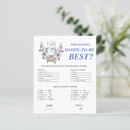 Wer kennt Daddy best Blue Baby Shower Game? (Stehend Vorderseite)