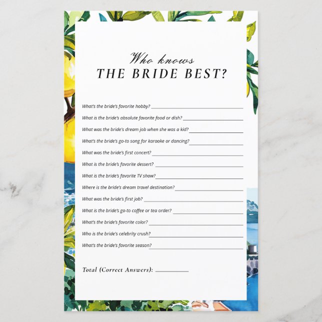 Wer kennt das beste Amalfi-Brautparty der Bride? (Vorderseite)