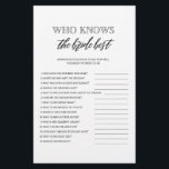 Wer kennt das beste Brautparty? Flyer<br><div class="desc">Genießen Sie Ihr Brautparty mit diesen einfachen und niedlichen Spielen. Karo unsere Kollektion für mehr Brautparty Spiele im selben Stil. Bitte beachten Sie,  dass diese Spiele nicht bearbeitet werden können.</div>