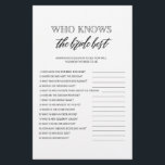 Wer kennt das beste Brautparty? Flyer<br><div class="desc">Genießen Sie Ihr Brautparty mit diesen einfachen und niedlichen Spielen. Karo unsere Kollektion für mehr Brautparty Spiele im selben Stil. Bitte beachten Sie,  dass diese Spiele nicht bearbeitet werden können.</div>