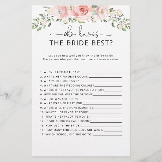 Wer kennt das beste Spiel der Braut? (Vorderseite)