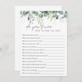 Wer kennt das Bride Eukalyptus Brautparty Game? Begleitkarte (Vorne/Hinten)
