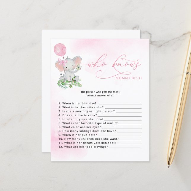 Wer kennt das Mama Best Elephant Baby Shower Game? (Vorderseite/Rückseite Beispiel)