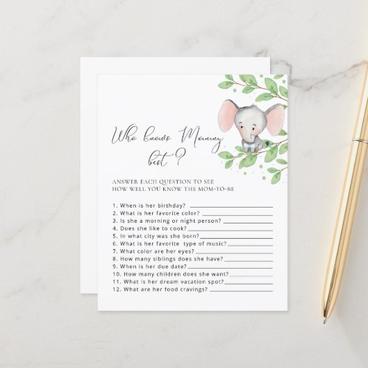 Wer kennt das Mama Best Elephant Baby Shower Game? (Vorderseite/Rückseite Beispiel)