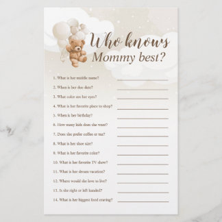 Wer kennt das Mama Best Teddy Bear Baby Shower Gam Flyer