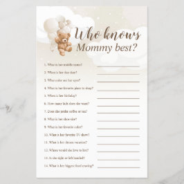Wer kennt das Mama Best Teddy Bear Baby Shower Gam Flyer