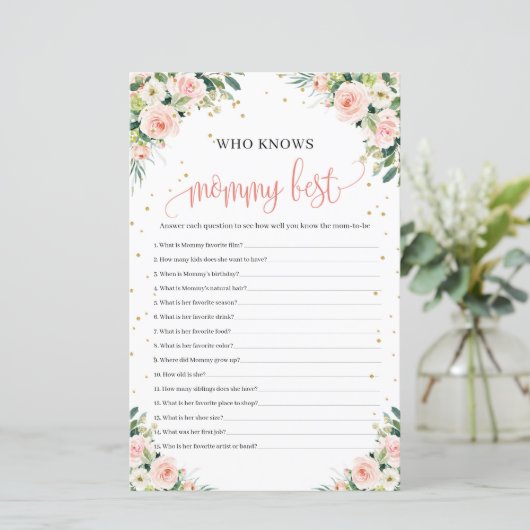 Wer kennt das Mama bester Baby-Dusche-Spiel boho (Stehend Vorderseite)