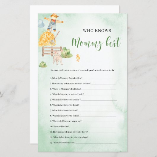 Wer kennt das Mami best farm theme Baby Shower Spi (Vorne/Hinten)