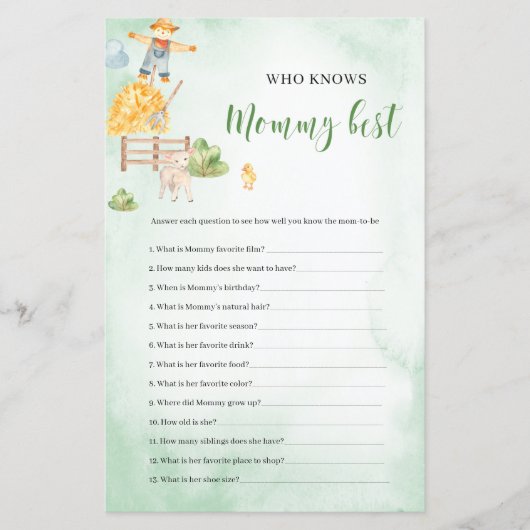 Wer kennt das Mami best farm theme Baby Shower Spi (Vorderseite)