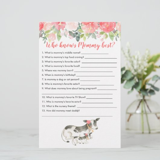 Wer kennt das Mommy Best Cow Farm Baby Shower Game (Stehend Vorderseite)
