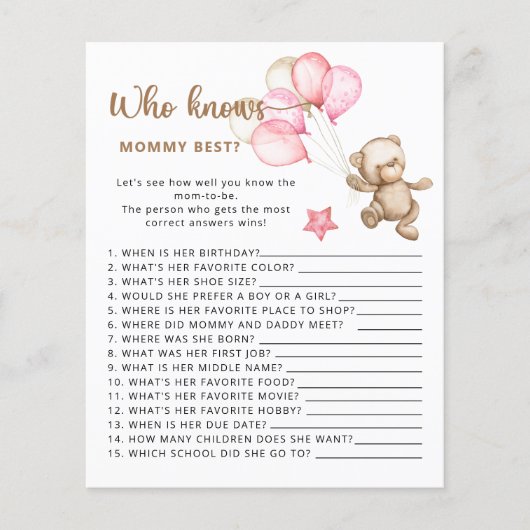 Wer kennt das wohl beste Baby Duschspiel? (Vorderseite)