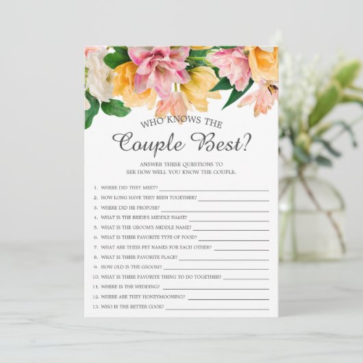 Wer kennt den Couple Best Brautparty Game Invit? Einladung (Stehend Vorderseite)