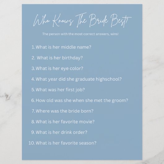 Wer kennt die Braut am besten? Party Game (Vorderseite)