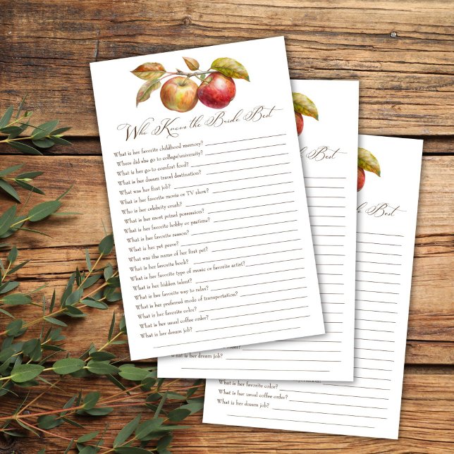 Wer kennt die Braut beste Apfeldusche-Spiel (Who knows the bride best apple fall shower game appley ever after bridal shower games)