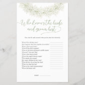 Wer kennt die Braut und Groom besten Bridal-Spiel Flyer (Vorne)
