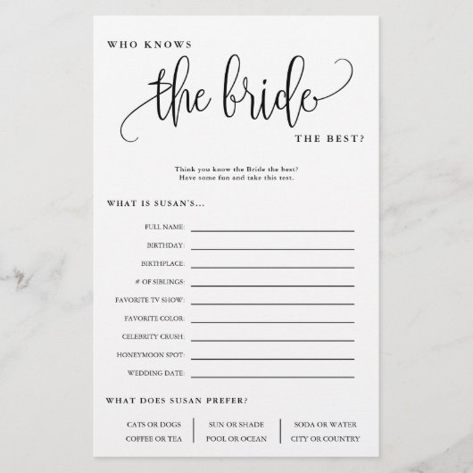 Wer kennt die Bride bearbeitbare Papierspielkarte? Flyer (Vorne)