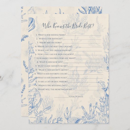 Wer kennt die Bride Game Card? Einladung (Vorne/Hinten)